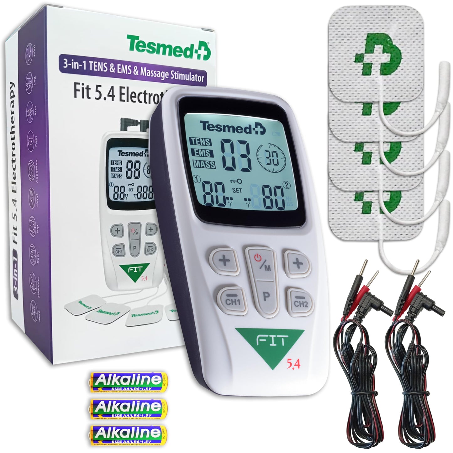 TESMED Fit 5.4: TENS Unit, EMS Muscle Stimulator & Muscle Massager (3-in-1), 22 Programs, 6 Customizable, Ideal for Pain Relief and Muscle Stimulation, 4 Electrodes