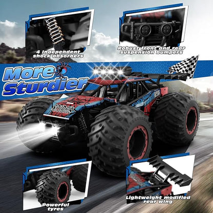 Tecnock RC Truck Remote Control Car for Kids Ages 6-8 8-12 1/20 Scale Off Road 2WD RC Cars with LED Lights and 50 Min Run Time 2.4GHz All Terrain Toys Vehicle Gifts for Boys Girls