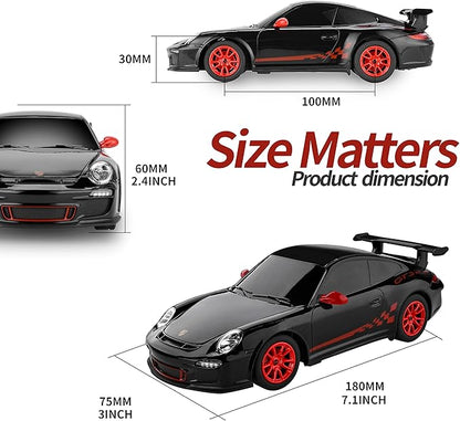 BEZGAR Porsche Remote Control Car - Officially Licensed Porsche 911 GT3 RS Toy Car 1:24 Porsche RC Car Model Vehicle Gift for BoysGirlsTeens and Adults (39900 Black)