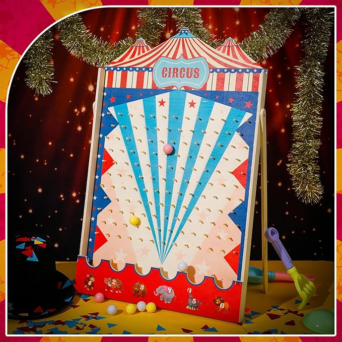 Fulmoon Disk Drop Game with 8 Disks Halloween Carnival Circus Theme Christmas Party Fun Wood Family Board Game for Birthday Party Decorations Supplies Activities(30 x 17.7 Inch)