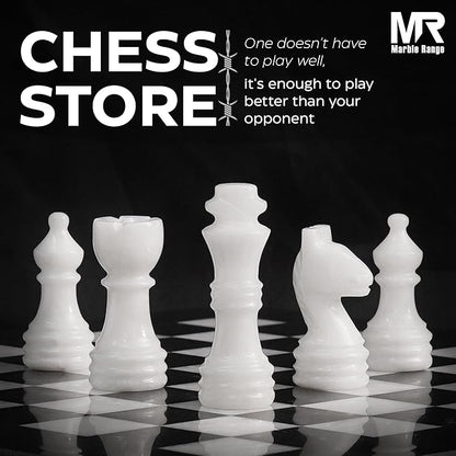 Marble Chess Set for Adults 10 Handmade Black &amp White Board Game with 32 Chess Pieces 2 Extra Queens &amp Storage Box Luxury Travel Game Elegant for Home Decor