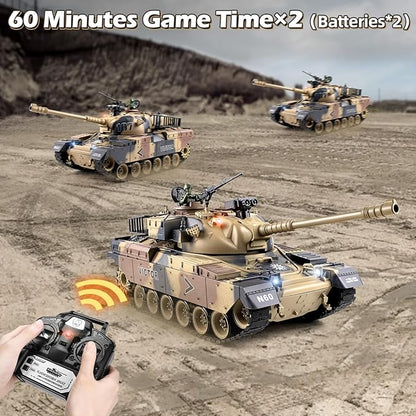 1:18 RC Tank 2.4Ghz US M60 Remote Control Tank Model Toys Battle Army Toy with Recoil Smoke Sound and Lights Military RC Vehicle for Adults and Kids That Shoots BBS