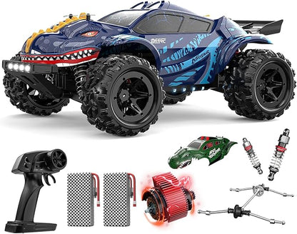 DEERC 9308E 1:16 Fast RC Cars for Boys Age 8-12 RC Monster Truck 40 KPHAll Terrain 4WD High Speed Dinosaur Truck 2 Car Shell2.4Ghz Off-Road Remote Control Cars with 2 Batteries Toy Gift for Kids