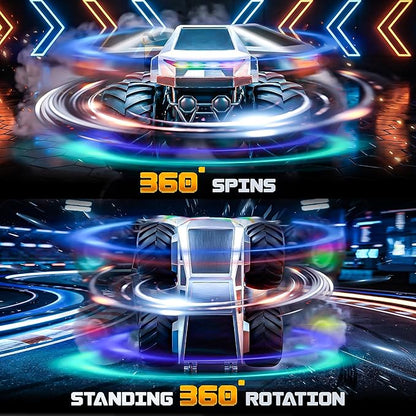 BEZGAR Cyber Truck Toy - 2.4GHz 1:20 4WD Remote Control Car for Boys 8-12 with Colorful Lights 360° Rotation - RC Car Toy for Boys Girls Age 6 7 8 9 10 Years Old Birthday Gifts(Silver)