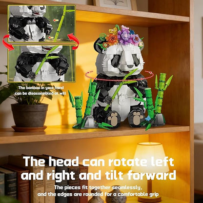 Panda Building Set with Flowers &amp Bamboo for Adults Compatible with Lego Wild Animals Movable Arms and Head Collectible Model Home Decor Gift for Teens Boy Girl
