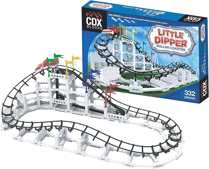 CDX Blocks: Little Dipper - 324 Pcs Building Brick Set Gravity Powered Roller Coaster Model Promotes STEM Learning