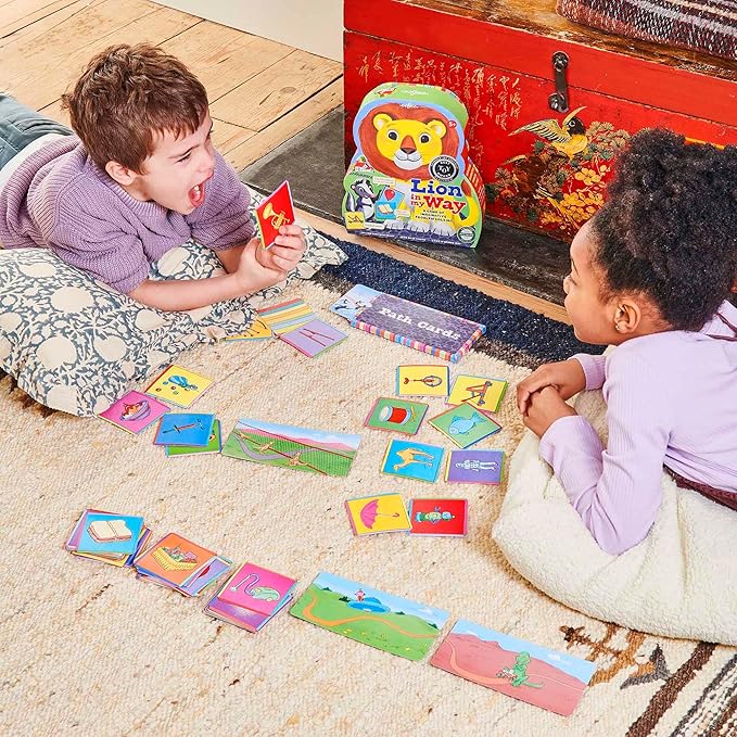 eeBoo: Lion in My Way Game - A Game of Imaginative Problem Solving Journey Through Hazards &amp Barriers Animal Shaped Box Children Kids Ages 5+