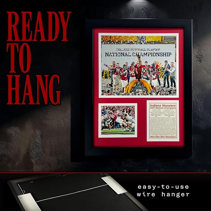 Indiana Hoosiers | 2025 CFP National Champions | Collectible Hoosier Football Memorabilia | Framed Picture &amp Photo Collage Gift Man Cave Wall Art Home &amp Room Decor | 2 Sizes &amp 2 Styles (