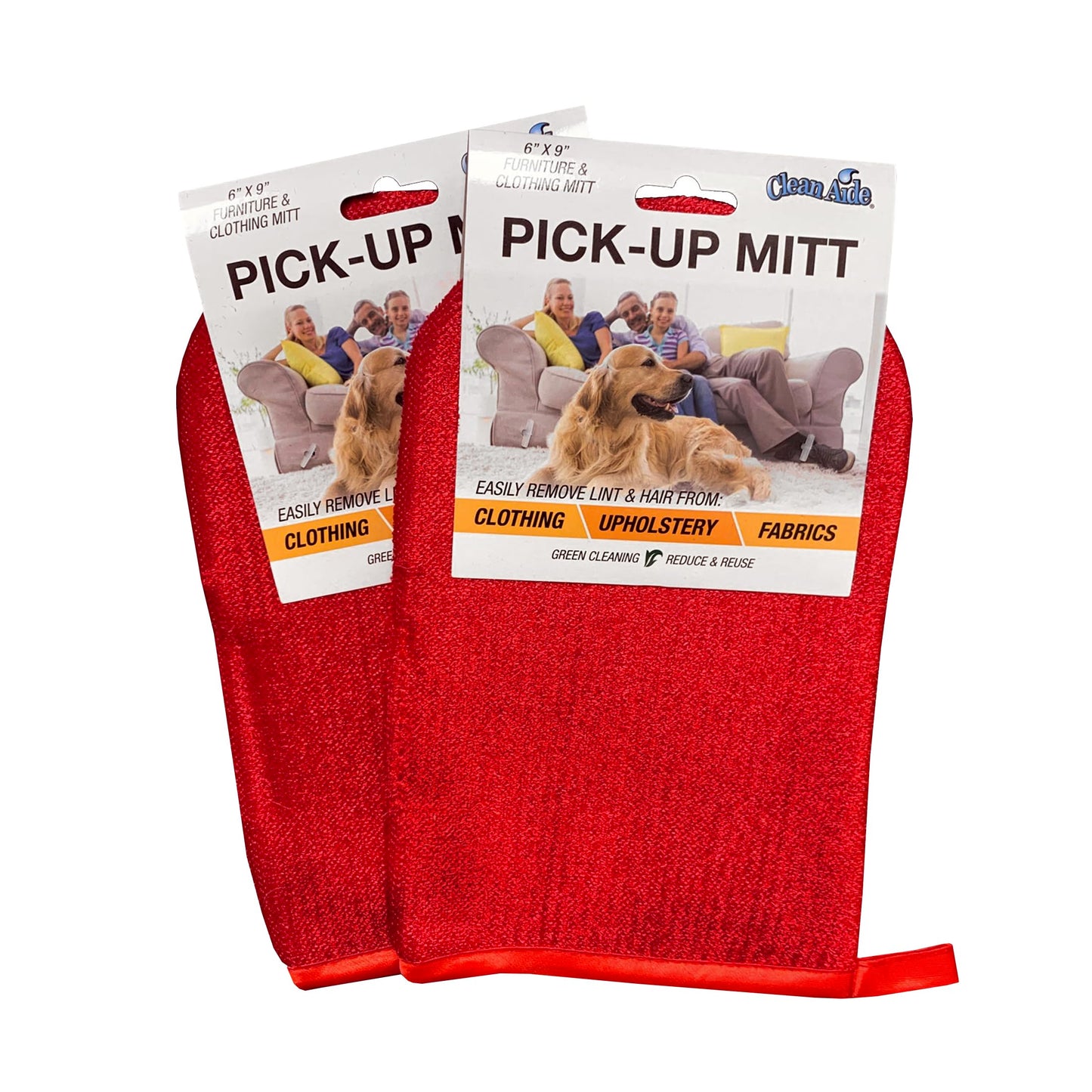 CleanAide Hair Magnet Pet Fur Removal Mitt, Lint, Fur, and Dander Cleanup for Furniture, Clothing, and Upholstery, Reusable, Durable, Quick & Easy Cleaning, Red, 2-Pack