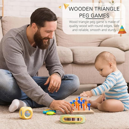 16 Packs Wooden Peg Game Tricky Triangle Peg Board Game Family Wood Puzzles Strategy Toy for Kids Adult Family Travel Gathering Jump Games