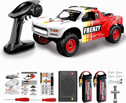 1:12 4WD Brushless RC Truck for Adults 4x4 Offroad Waterproof Monster Trucks Electric Powered High Speed Remote Control Cars Fast Extreme All Terrain RC Truggy with Double 3S Battery