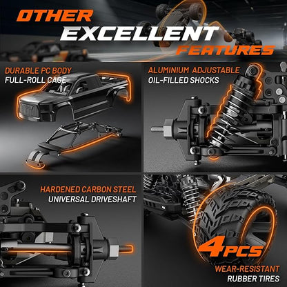 UDIRC 1610S Brushless Fast RC Car 56+ MPH and Standing Backflip in Stock Setup Includes 3S LiPo Battery 1:16 High Speed RC Truck 4WD RTR Off-Road Monster RC Truck for Adults