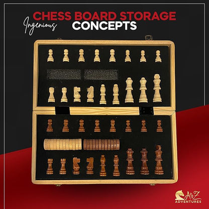 Magnetic Chess Set with Checkers - 15 (2 in 1) Folding Wooden Chess Sets for Adults &amp Kids with 2 Extra Queens | Travel Chess Board Game Set with Chess Pieces Storage Slots Luxury Gift with Stor