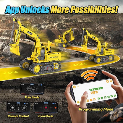 Robot Building Kits 5-in-1 Stem Toys for Boys Age 8-14 APP &amp Remote Control Excavator Kids Construction Toys Programmable Erector Sets Educational Robotic Kit Gifts for Girls Boys (555 PCS)