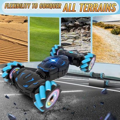 Pristar RC Cars Gesture Sensing Stunt Car Best Gifts for Boys 6-12 2.4Ghz Remote Control Car Toys for Boys Age 6 7 8 9 10 11 12 Double Sided Flip 360° Rotate 4WD Off-Road with Spray Lights Music