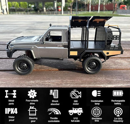 MN82S RC Rock Crawler 4x4 Remote Control Truck Off Road 1/12 RC Crawler Land Cruiser Hobby Car All Terrain Proportional Control 280 Motor 2 Speed Upgraded Chassis Adult 2 Batteries
