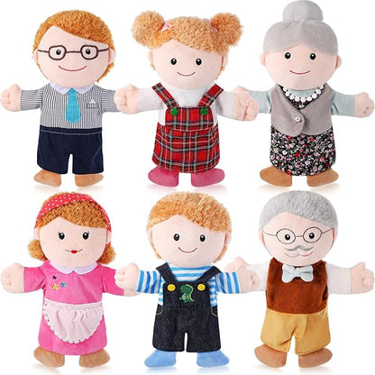 6 Pcs Family Hand Puppets 12 Inch Grandparents Mom &amp Dad Brother &amp Sister Plush Hand Puppet Toys Role-Play Toy Puppets for Kids Storytelling Imaginative Pretend Play Teaching Preschool(6 Fam