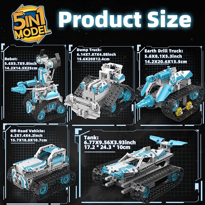 STEM Robot for Kids Ages 8-14 5-in-1 Remote Control and APP Programmable Robot Toys - 720 Pcs DIY Building Science Educational Kit Building Block Birthday Present for Teen Boys Girls