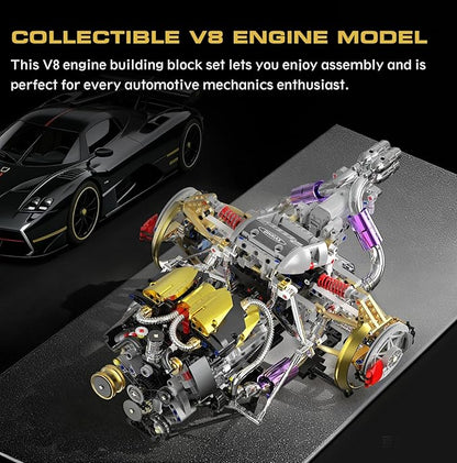 V8 Engine Model Kit that Works 1394 PCS Advanced Collectible Engine Building Block Sets with Lights &amp Spray Exhibited Gift to Adults/Boys 8-14/Home Office Decor