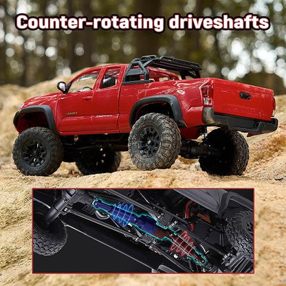 BEEZRC FMS 1/24 RC Crawler FCX24M Tacoma Toyota Official Licensed ABS Hard Body 4WD Off-Road RC Rock Truck2-Speed Transmission Hobby Grade Remote Control Car for Adults RTR red