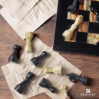 Radicaln Marble Chess Figures 3.5'' Inches Black and Multi Green Handmade Figures for Chess Board Game - Marble Chess Set and Game for Adults Checker Board Game