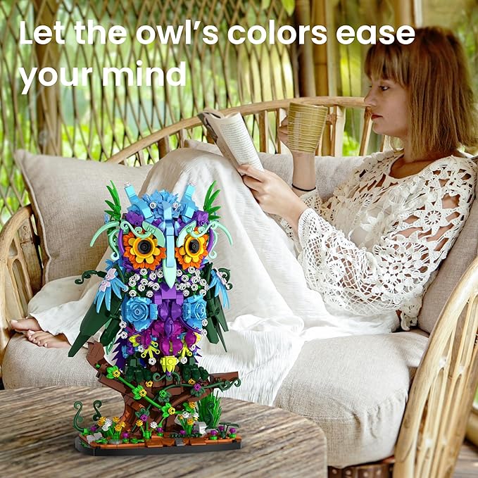 JOJO&ampPeach Floral Owl Toy Building Sets for Girls MOC Flower &amp Animal Collectible Home Decor and Office Art Christmas Birthday Gifts Toys for Women Adults and Teens Age 8 10 12 14+ (1193 Pie