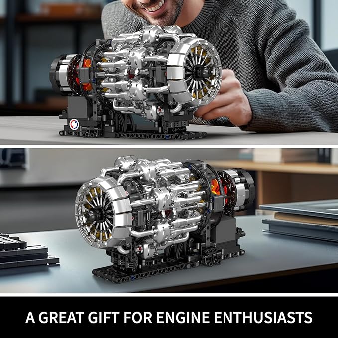 Mould King City Aircraft Engine Building Kit Turbojet Engine Model That Runs with Motor Mechanical Science Education STEM Toy for Adults (1214 PCS)