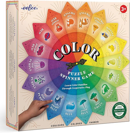 eeBoo: Color Puzzle Spinner Game - 24 Color Puzzle Pieces Learn Color Families Educational Cooperative Childrens Game Kids Ages 3+ 1-3 Players