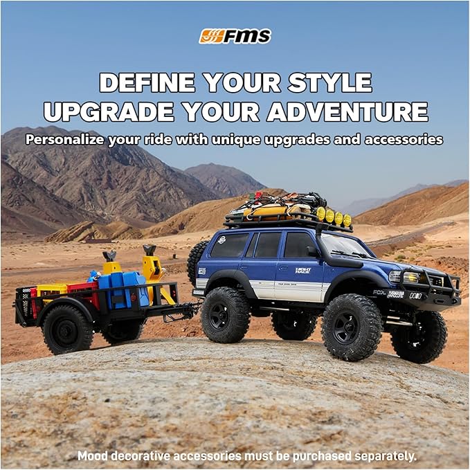 BEEZRC FMS RC Crawler 1/18 FCX18 Land Cruiser LC80 RTR Toyota Licensed 4WD RC Rock Truck 2.4Ghz 900mAh Hobby Grade RC Car Model Mini Remote Control Car Off Road Vehicle FMS11831RTRYL (Yellow)