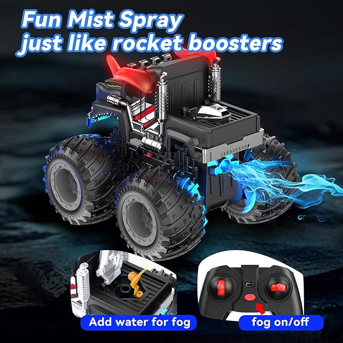 Remote Control Car 2.4GHz Monster Trucks Toys with Light Spray Birthday Gift for Kids 3 4 5 6 7 8 All Terrain RC Cars Toddler Toys for Boys Girls 3+ Year Old (Bull)