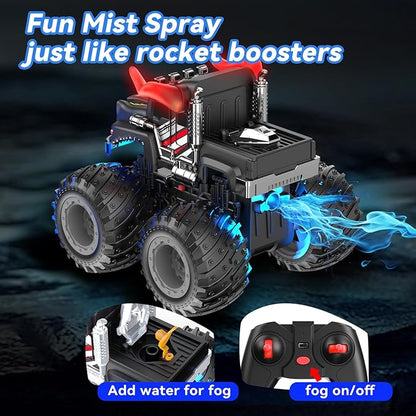 Remote Control Car 2.4GHz Monster Trucks Toys with Light Spray Birthday Gift for Kids 3 4 5 6 7 8 All Terrain RC Cars Toddler Toys for Boys Girls 3+ Year Old (Bull)