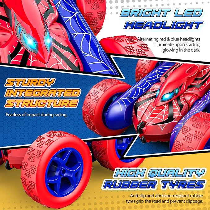 RC Cars Toys for 3 4 5 6 7 8 9 10 Year Old BoysDouble Sided 360° Flip 4WD Remote Control Car 2.4GHz Electric Rechargeable Toys for Ages 4-6 5-7 for Birthday Christmas Basket Stuffers