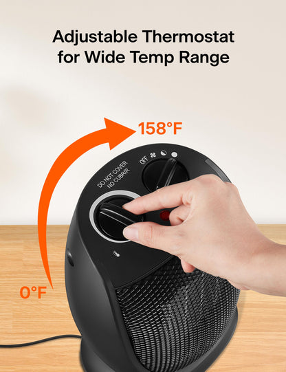 PELONIS PHTA1ABB Portable, 1500W/900W, Quiet Cooling & Heating Mode Space Heater for All Season, Tip Over & Overheat Protection,for Home, Office Personal Use, Black , 9inch
