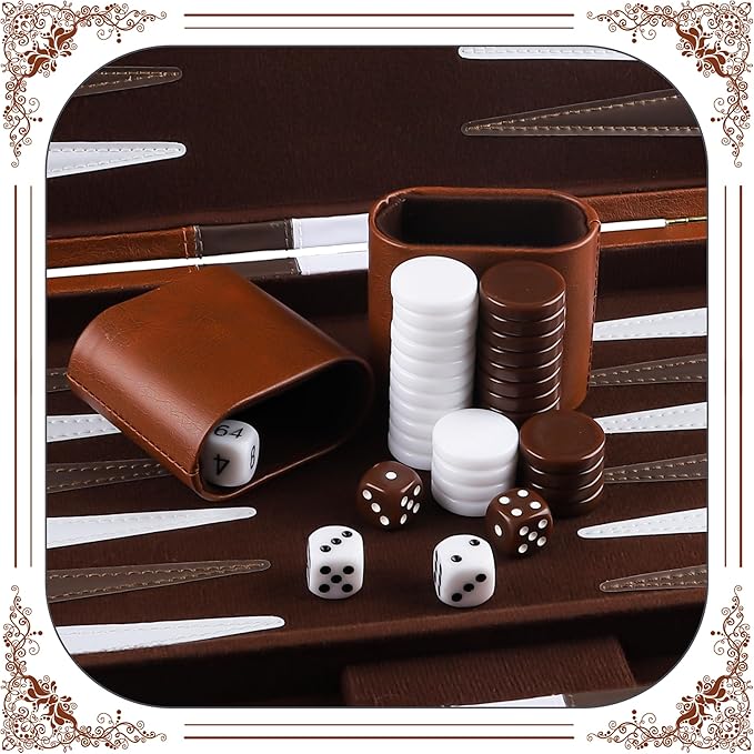 Froggod 15 inch Backgammon Sets for Adults - Classic Board Game for Adults - Portable Travel Backgammon Set for 2 Players - Perfect Adult Board Games for Gifts &amp Family Fun(Brown)