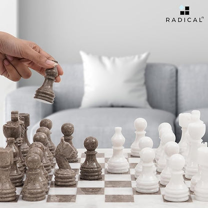 Radicaln Marble Chess Set 15 Inches Handmade White and Grey Oceanic Classic Board Games for Adults Luxury Marble Chess Board &amp Chess Pieces