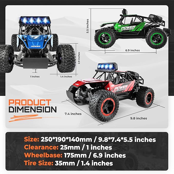 BEZGAR TB141 RC Cars-1:14 Scale Remote Control Car 2WD High Speed 20 Km/h Electric Toy Off Road RC Car Vehicle Truck Crawler with LED Headlight and Two Rechargeable Batteries for Kids and Adults