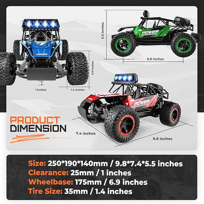 BEZGAR TB141 RC Cars-1:14 Scale Remote Control Car 2WD High Speed 20 Km/h Electric Toy Off Road RC Car Vehicle Truck Crawler with LED Headlight and Two Rechargeable Batteries for Kids and Adults