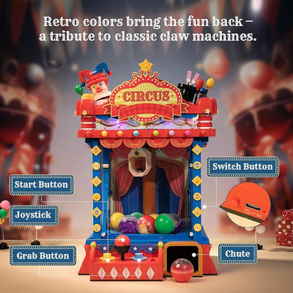 PANTASY Retro Circus Claw Machine Building Kit Arcade Style Arcade Machine Block Model with Lights &amp Music Interactive Collectible Building Set and Display Toy for Adults and Kids