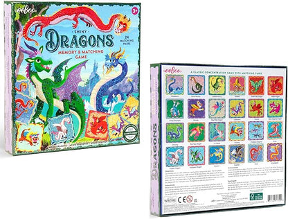 eeBoo: Memory and Matching Game - Shiny Dragons - 24 Pairs Develops Recognition Concentration Memory &amp Vocabulary Skills Age 3+
