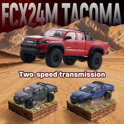 BEEZRC FMS 1/24 RC Crawler FCX24M Tacoma Toyota Official Licensed ABS Hard Body 4WD Off-Road RC Rock Truck2-Speed Transmission Hobby Grade Remote Control Car for Adults RTR Blue