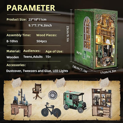 Book Nook Kit DIY Scene Miniature House Kit Tiny House Mini Booknook Craft Bookshelf Decor 3D Puzzles for Adults Gifts for Book Lovers (The Radium Lady)