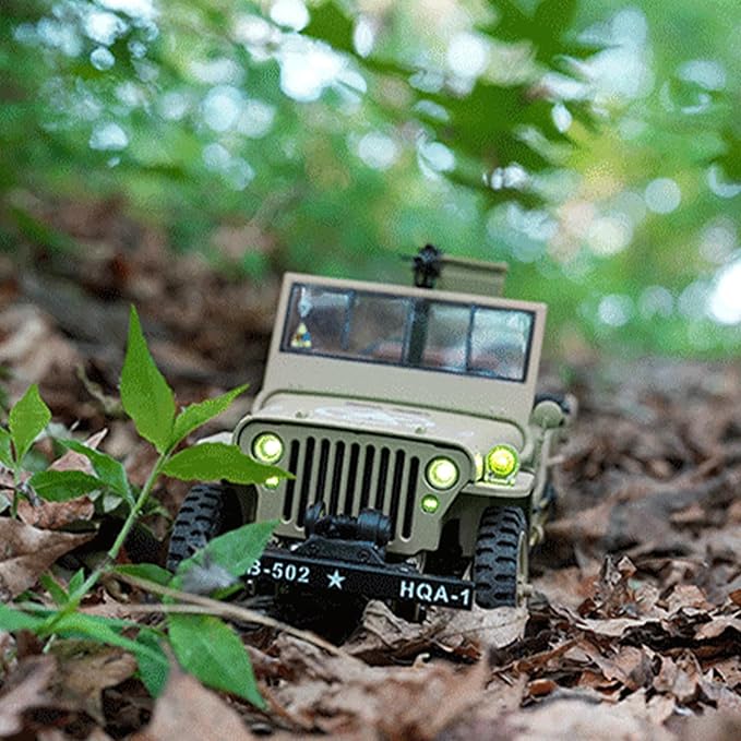 1:14 Scale Military Remote Control Car RC Crawler 2.4G 4WD Off Road Jeep RC Truck with LED Lights and Sound Effects Rock Climbing Vehicle for Adults (Green 2 Batteries)