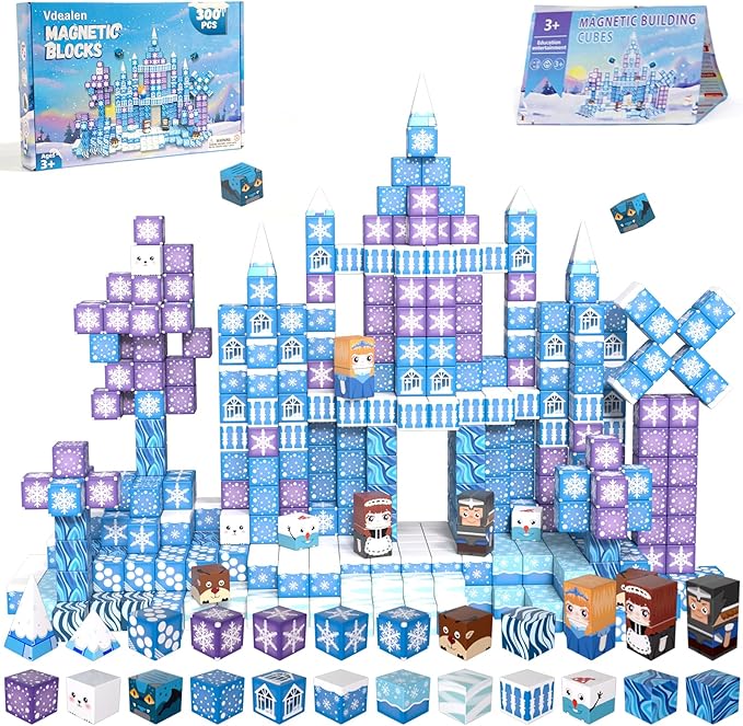 Vdealen 300 PCS Magnetic Blocks-Magnetic Building Blocks Stacking Magnetic Cubes Toy for Kids STEM Montessori Sensory Toys for Boys and Girls Age 3 4 5 6 7 8 9 10 11 12 Christmas Birthday Gift
