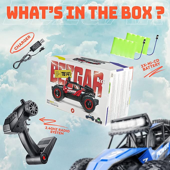 BEZGAR TB141 RC Cars-1:14 Scale Remote Control Car 2WD High Speed 20 Km/h Electric Toy Off Road RC Car Vehicle Truck Crawler with LED Headlight and Two Rechargeable Batteries for Kids and Adults