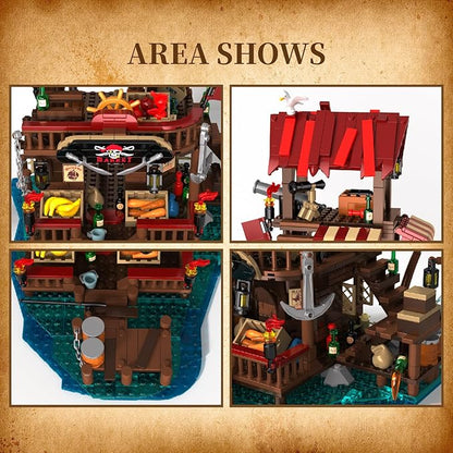 Viking Medieval Pirate's Bay Market Ship Wharf Building Set House Building Block Toy Medieval Architecture Bricks KitGift for Women or Adult 856pcs