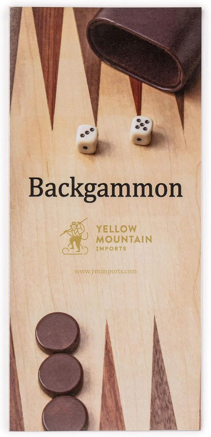 Yellow Mountain Imports Wooden Inlaid Backgammon Game Set Pasadena - Classic Strategy Board Game Set with Acrylic Playing Pieces &amp Wooden Dice Cups 15-inch Board