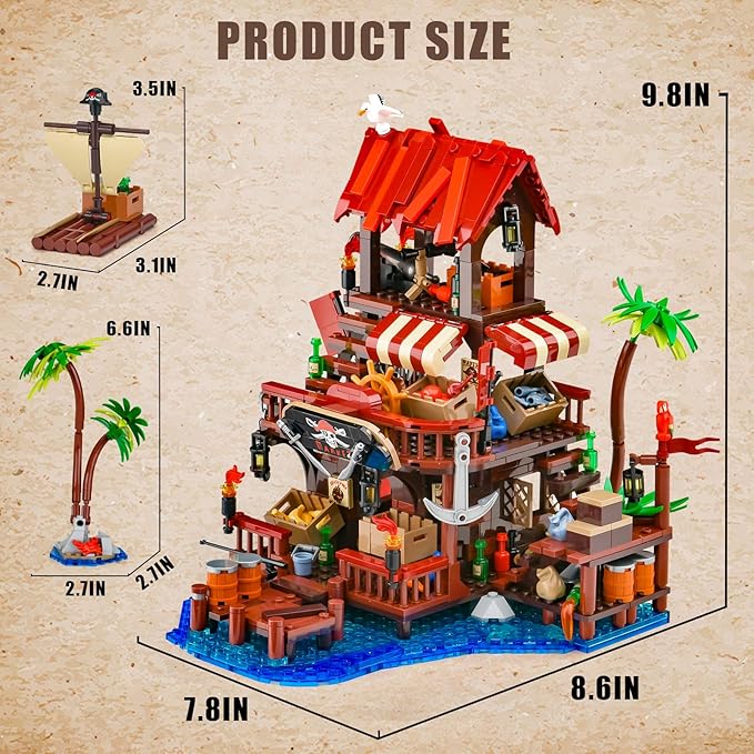 Pirate Ship House Building Set for AdultsPirate Wharf Supply Center Building Block ToyCabin Model for Home DecorIdeal Gift for Teens Kids Girls Boys 8+