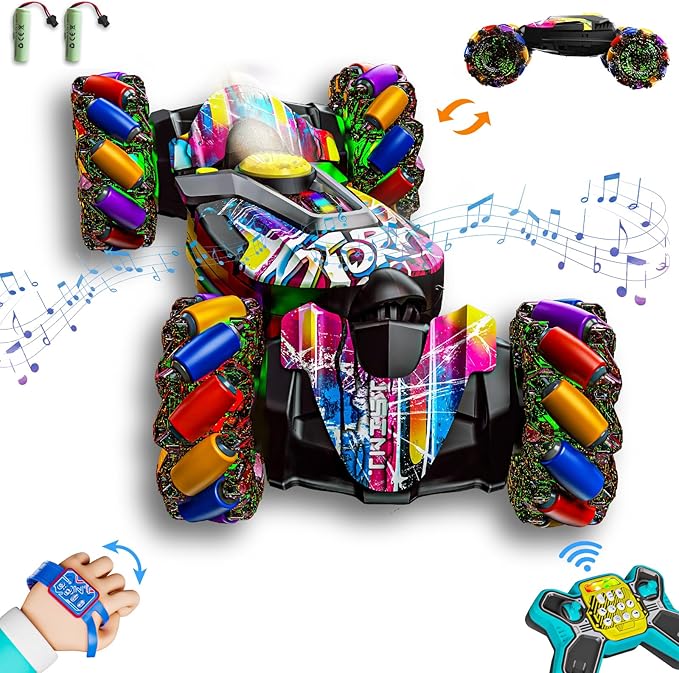 Gesture Sensing RC Stunt CarRemote Control Car Toys for Ages 5-7-13with Lights Music Spray4WD 360° Spins All Terrains Kids Toys RC Cars3-6 Year Old Boy Birthday Gift &amp 3-12 Best Gift for Kids