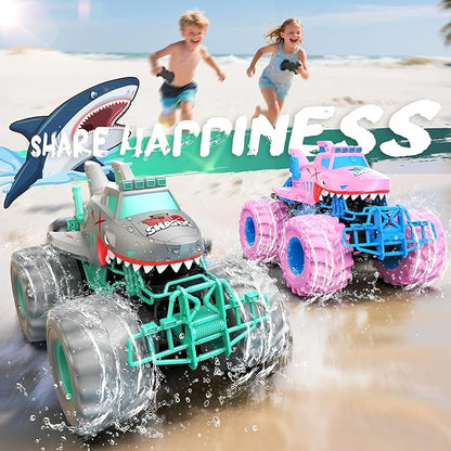 Waterproof Shark Remote Control Car 1:16 Amphibious RC Cars 4WD All Terrain Off Road Monster Trucks Toys RC Truck Toys for Kids 3-5 6-8 8-12 Year Old Boy Birthday Gift Gray