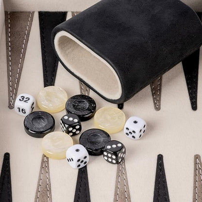 Backgammon Sets for Adults Classic Board Game with Folding Faux Leather Backgammon Case Portable Travel Backgammon Game Set (Black)